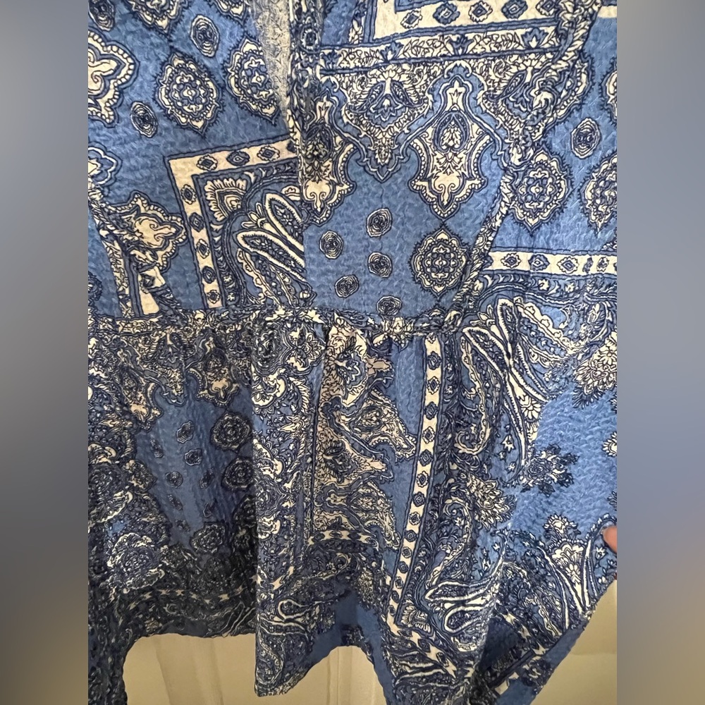 NWT! Loft Blue Bandana Paisley Balloon Sleeve Textured Blouse Size XXL Women’s - Picture 10 of 13
